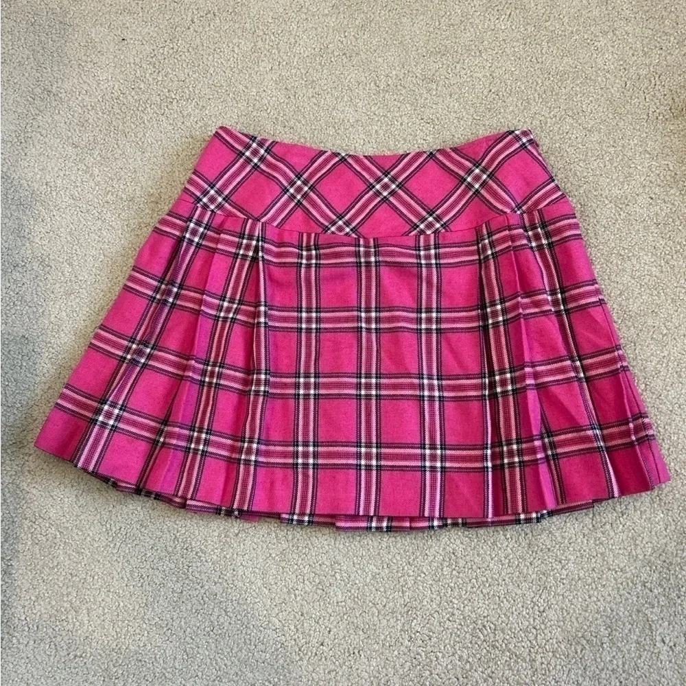 Vintage Ann Taylor pink plaid wool blend skirt in size 8 - Picture 1 of 3